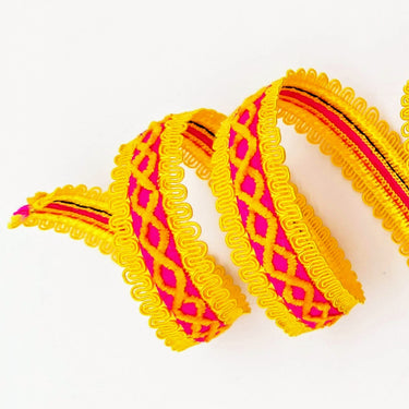 Orange Cotton Fabric Lace Trim with Yellow Thread Embroidery, Trim By 3 Yards, Craft Decorative Ribbon